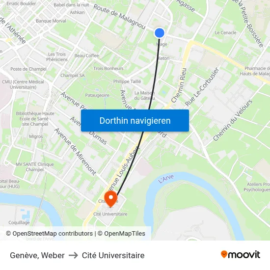 Genève, Weber to Cité Universitaire map