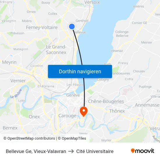 Bellevue Ge, Vieux-Valavran to Cité Universitaire map