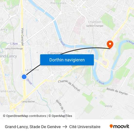 Grand-Lancy, Stade De Genève to Cité Universitaire map