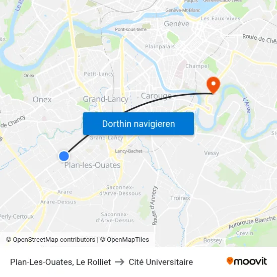 Plan-Les-Ouates, Le Rolliet to Cité Universitaire map
