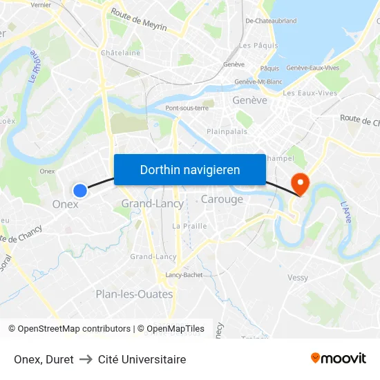 Onex, Duret to Cité Universitaire map