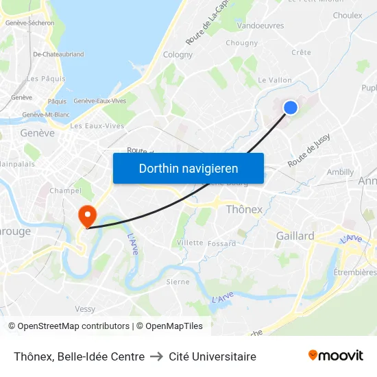 Thônex, Belle-Idée Centre to Cité Universitaire map