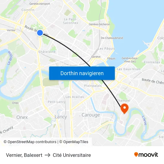Vernier, Balexert to Cité Universitaire map
