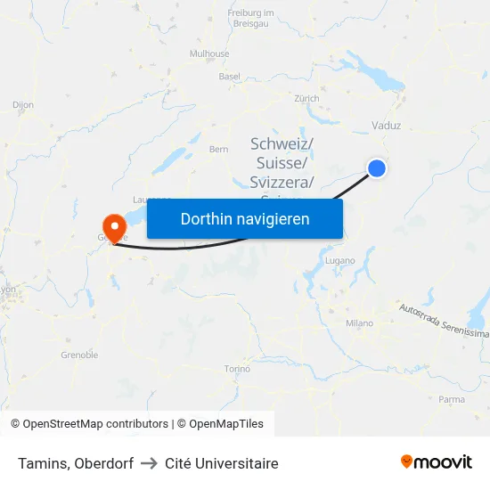 Tamins, Oberdorf to Cité Universitaire map