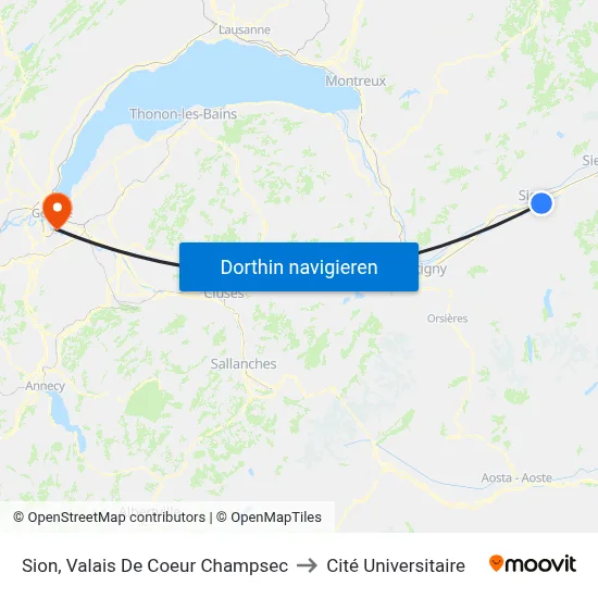Sion, Valais De Coeur Champsec to Cité Universitaire map