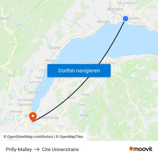 Prilly-Malley to Cité Universitaire map