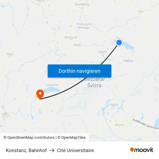 Konstanz, Bahnhof to Cité Universitaire map