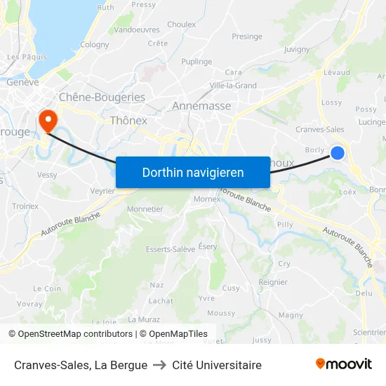 Cranves-Sales, La Bergue to Cité Universitaire map