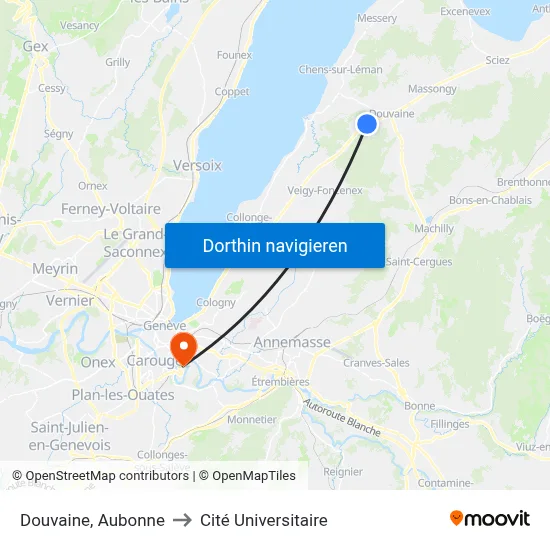Douvaine, Aubonne to Cité Universitaire map