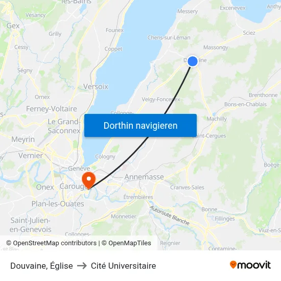 Douvaine, Église to Cité Universitaire map