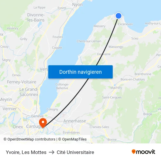 Yvoire, Les Mottes to Cité Universitaire map
