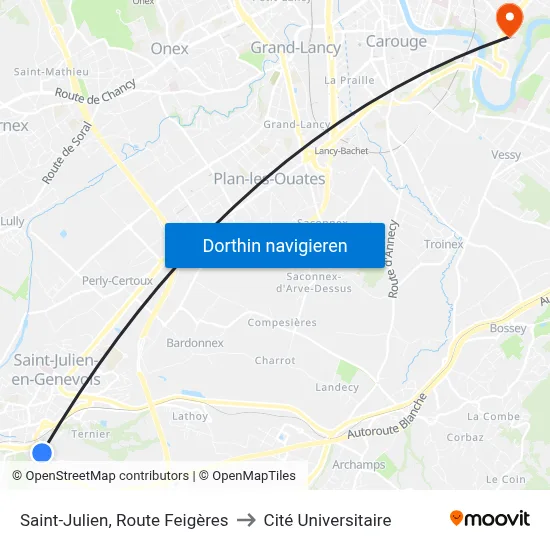 Saint-Julien, Route Feigères to Cité Universitaire map