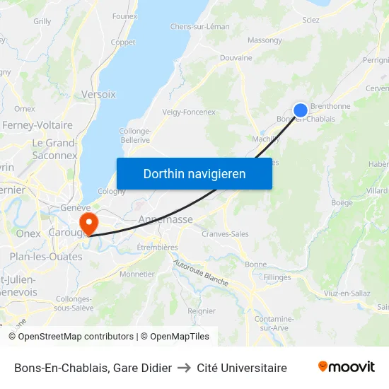 Bons-En-Chablais, Gare Didier to Cité Universitaire map