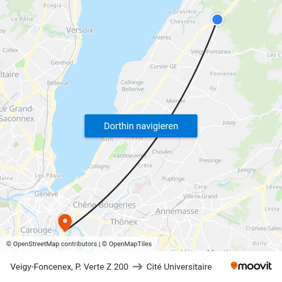 Veigy-Foncenex, P. Verte Z 200 to Cité Universitaire map