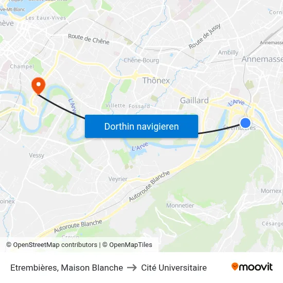 Etrembières, Maison Blanche to Cité Universitaire map