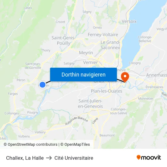 Challex, La Halle to Cité Universitaire map