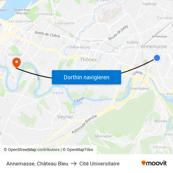 Annemasse, Château Bleu to Cité Universitaire map