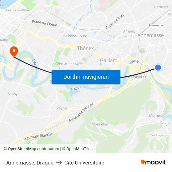 Annemasse, Drague to Cité Universitaire map