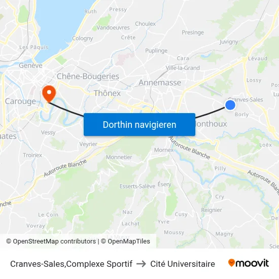 Cranves-Sales,Complexe Sportif to Cité Universitaire map