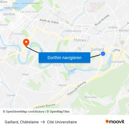 Gaillard, Châtelaine to Cité Universitaire map