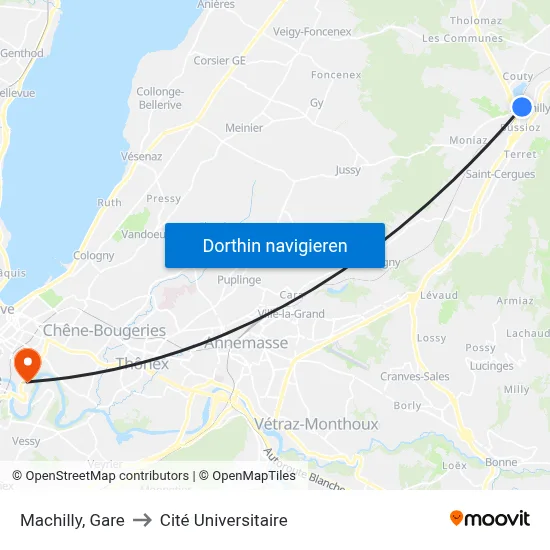 Machilly, Gare to Cité Universitaire map