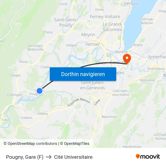 Pougny, Gare (F) to Cité Universitaire map