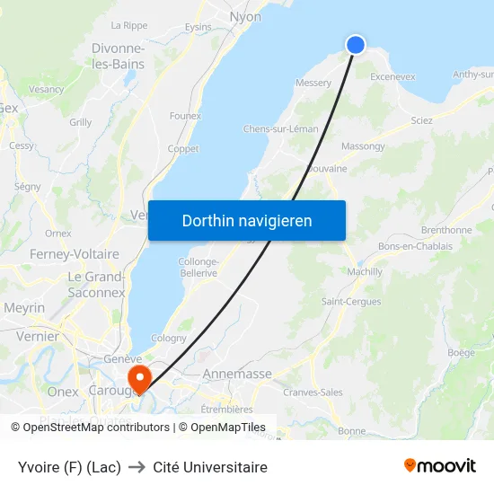 Yvoire (F) (Lac) to Cité Universitaire map