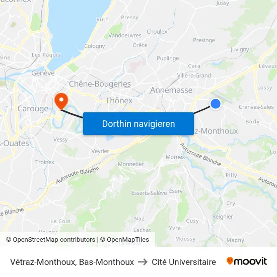 Vétraz-Monthoux, Bas-Monthoux to Cité Universitaire map