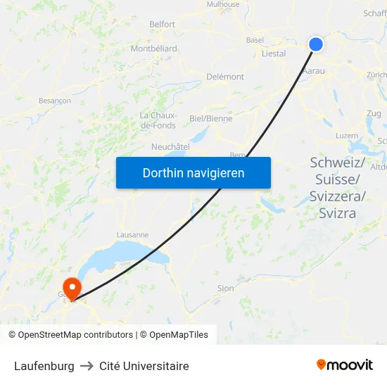 Laufenburg to Cité Universitaire map