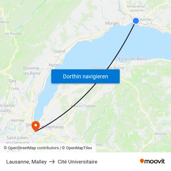 Lausanne, Malley to Cité Universitaire map