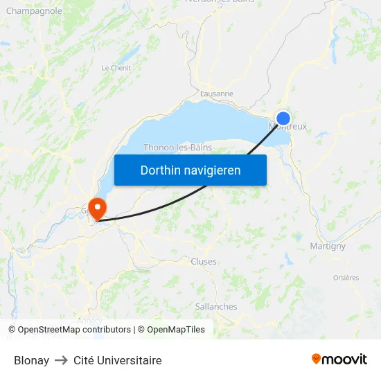 Blonay to Cité Universitaire map