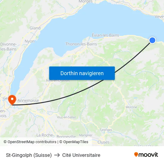 St-Gingolph (Suisse) to Cité Universitaire map