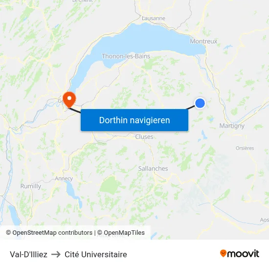 Val-D'Illiez to Cité Universitaire map