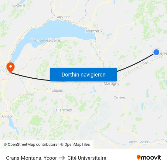 Crans-Montana, Ycoor to Cité Universitaire map