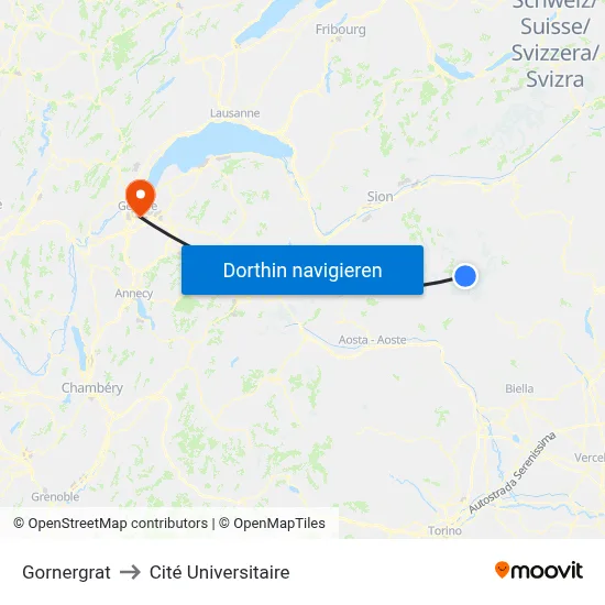 Gornergrat to Cité Universitaire map