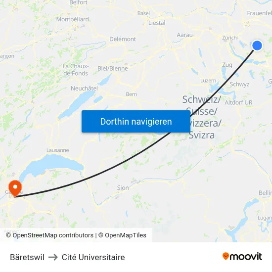 Bäretswil to Cité Universitaire map