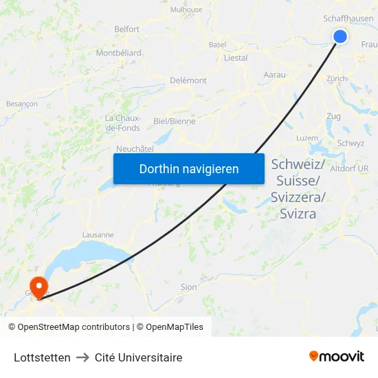 Lottstetten to Cité Universitaire map