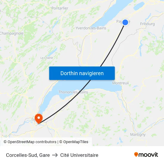 Corcelles-Sud, Gare to Cité Universitaire map