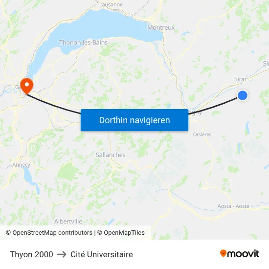 Thyon 2000 to Cité Universitaire map