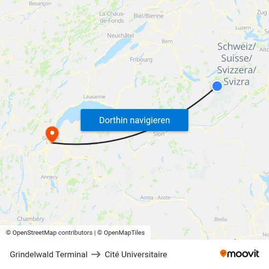 Grindelwald Terminal to Cité Universitaire map