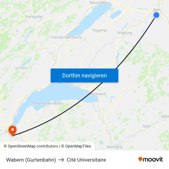 Wabern (Gurtenbahn) to Cité Universitaire map