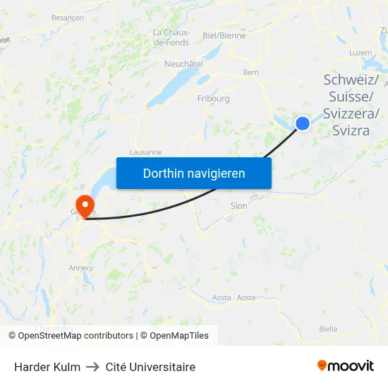 Harder Kulm to Cité Universitaire map
