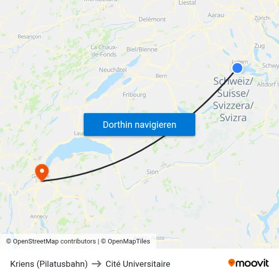 Kriens (Pilatusbahn) to Cité Universitaire map