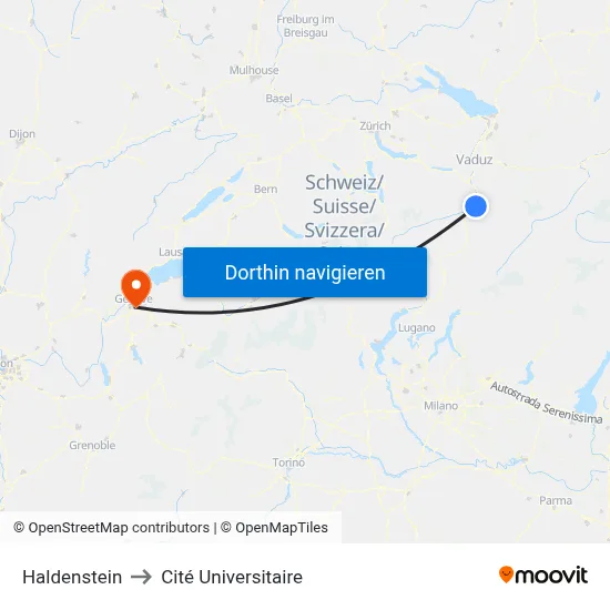 Haldenstein to Cité Universitaire map