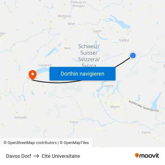 Davos Dorf to Cité Universitaire map