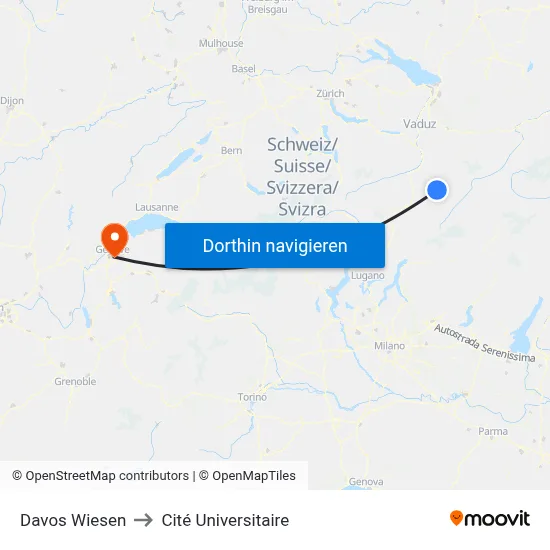 Davos Wiesen to Cité Universitaire map