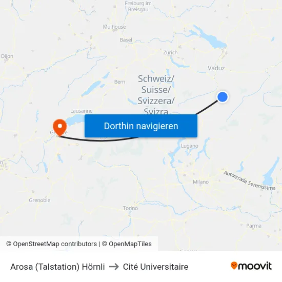 Arosa (Talstation) Hörnli to Cité Universitaire map