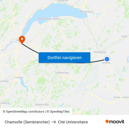 Chamoille (Sembrancher) to Cité Universitaire map