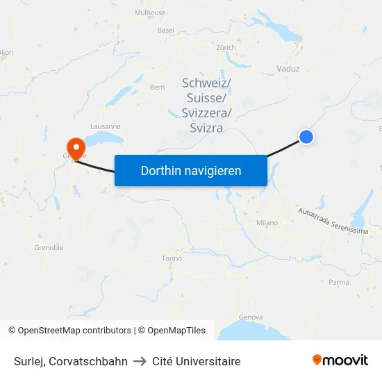 Surlej, Corvatschbahn to Cité Universitaire map