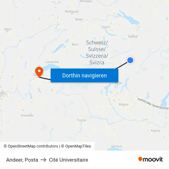 Andeer, Posta to Cité Universitaire map